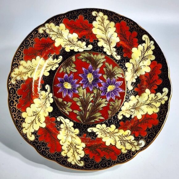 Vintage Nervi Decorative Plate Hand Painted Floral Design Red Black Gold Accents - Picture 1 of 11
